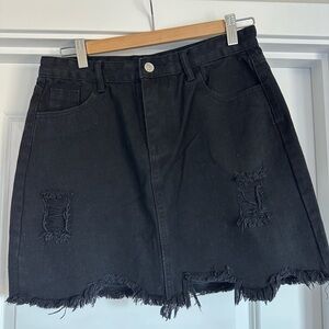 Black Distressed Denim Skirt